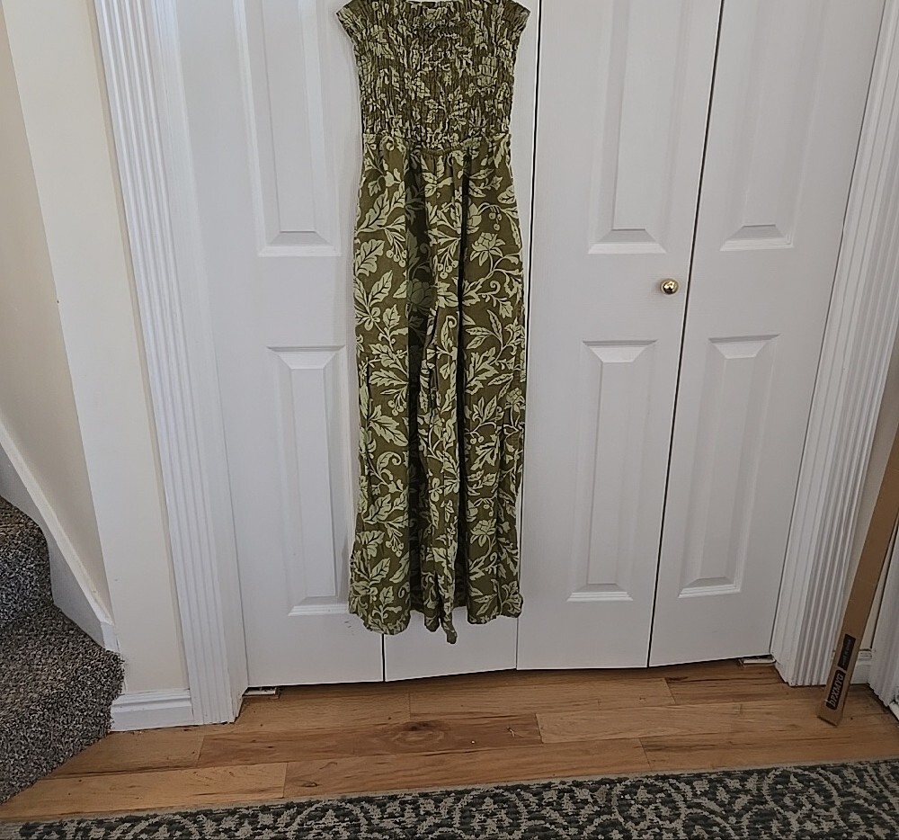 Anthro Pilcro Smocked Wide-Leg Jumpsuit in Olive Floral - Picture 2 of 10